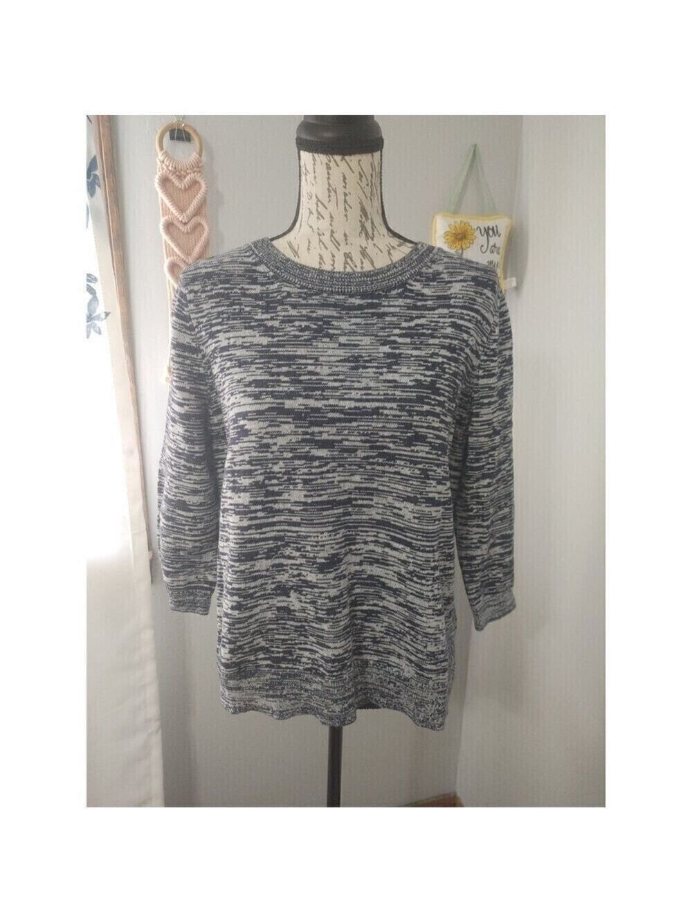Women's GAP Grey Heather Eyelet Sweater 3/4 Sleeve sz Large 100% Cotton
